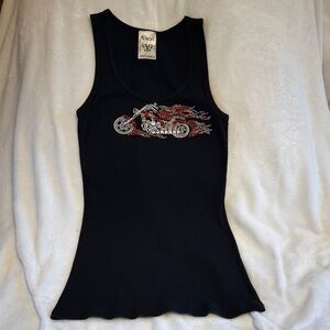 Black rhinestone-embellished Biker Babe motorcycle tank top Made in the USA